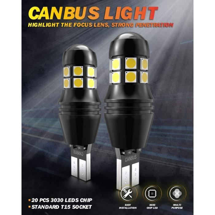 T15 W16W LED Ampoules Voiture, Canbus Sans Erreur 912 921 Ampoules