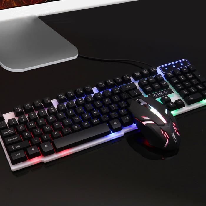 axGear Clavier de jeu RGB LED rétro-éclairé Gamer USB filaire clavier  silencieux silencieux 
