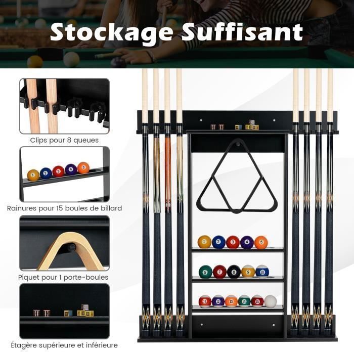 Porte-queues De Billard Mural En 2 Parties - Support Acajou Pour 6 Queues, Fixation Facile, Style Classique