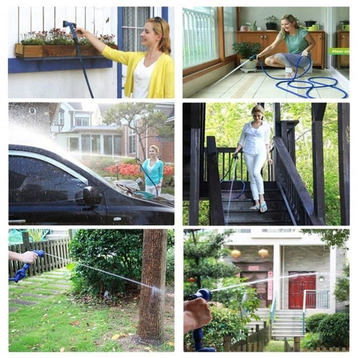 Tuyau D'arrosage Extensible 45 M - 7 Fonctions - TPE Résistant - Vert/bleu - Léger Et Pratique Pour Jardin Et Voiture