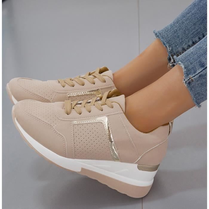Basket Compensee Femme Baskets Femme Compenses Mode Chaussure Baskets Femme Semelle Plateforme Confortable Fitness Sneakers Femme Brun clair Cdiscount Chaussures