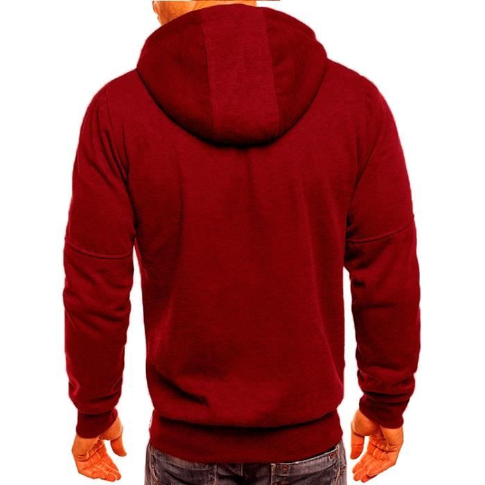 Sweat Homme Pull Sweat à Capuche Sport Manche Longue Casual Zipped  Sweat-Shirt À Capuche Homme Rouge