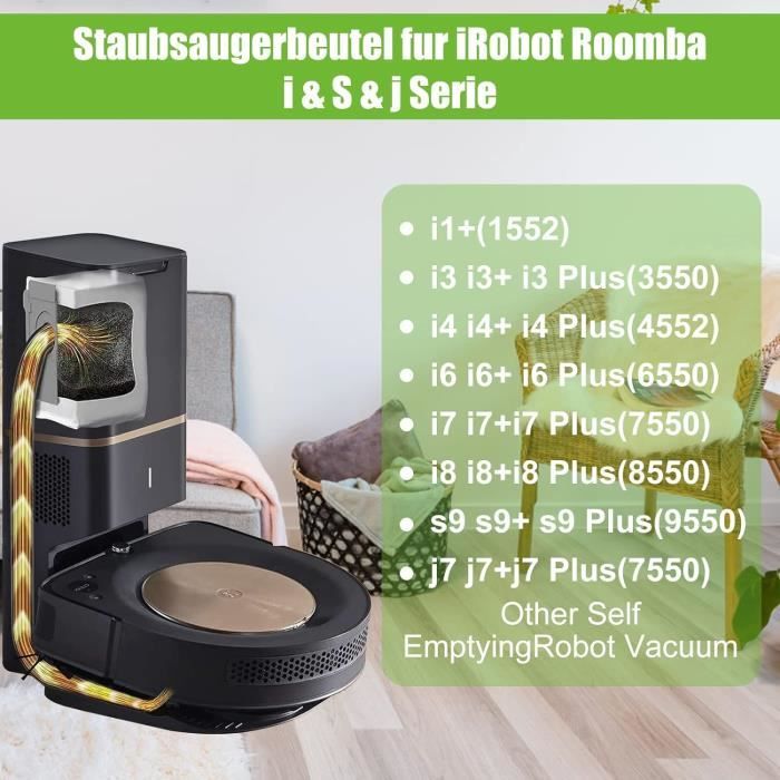 10 Sacs d'aspirateur pour iRobot Roomba i7 i7+ i3 i3+ i4 i4+ i6 i6+ j7 j7+  i8 i8+S9 S9+ E5 E6 E7 Clean Base, Sac à Poussière de Rechange Accessoire  pour Allen