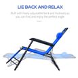 Outsunny Chaise Longue inclinable transat Bain de Soleil fauteuil relax jardin 2 en 1 Pliant têtière Amovible Bleu-2