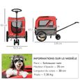 PawHut Remorque de vélo poussette 2 en 1 pour animaux de compagnie chiens chats moins de 10 kg avec réflecteurs et drapeau rouge-2