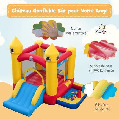 DREAMADE Château Gonflable 4 Enfants – Toboggan Aquatique, Mur Escalade, Piscine – 3-12 Ans