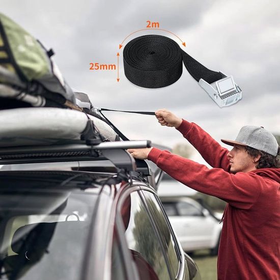 URAQT 4PCS Sangle d'Arrimage, 6M x 20mm Kit de Fixation avec Sangle de Serrage Boucle de Serrage, pour Moto, Voiture, Porte Vélo, Puissance de Traction: 250 kg/Pièce (Black