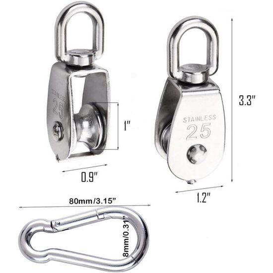 Lot De 3 Poulies Simples M25 En Acier Inoxydable - 25 Mm