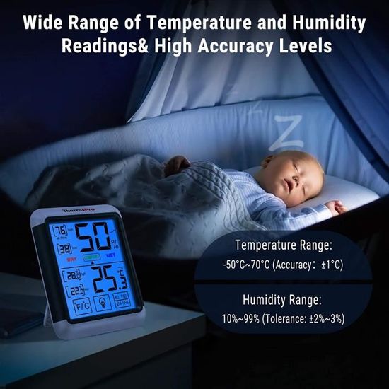 ThermoPro TP55 Hygromètre Numérique Thermomètre Intérieur Indicateur  D'humidité avec Grand Écran Tactile et Rétroéclairage Jauges de - Cdiscount  Maison