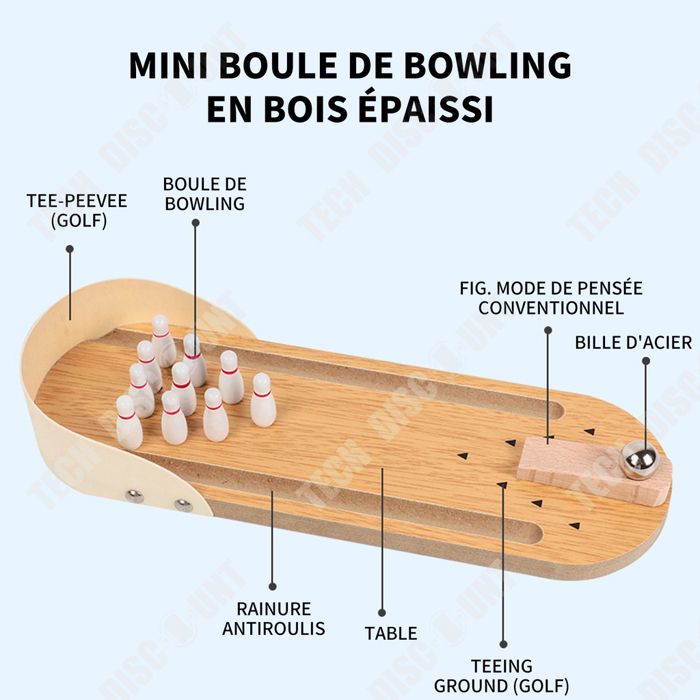 Mini jeu de bowling de table en bois - jeu de société amusant pour la famille et les enfants à
