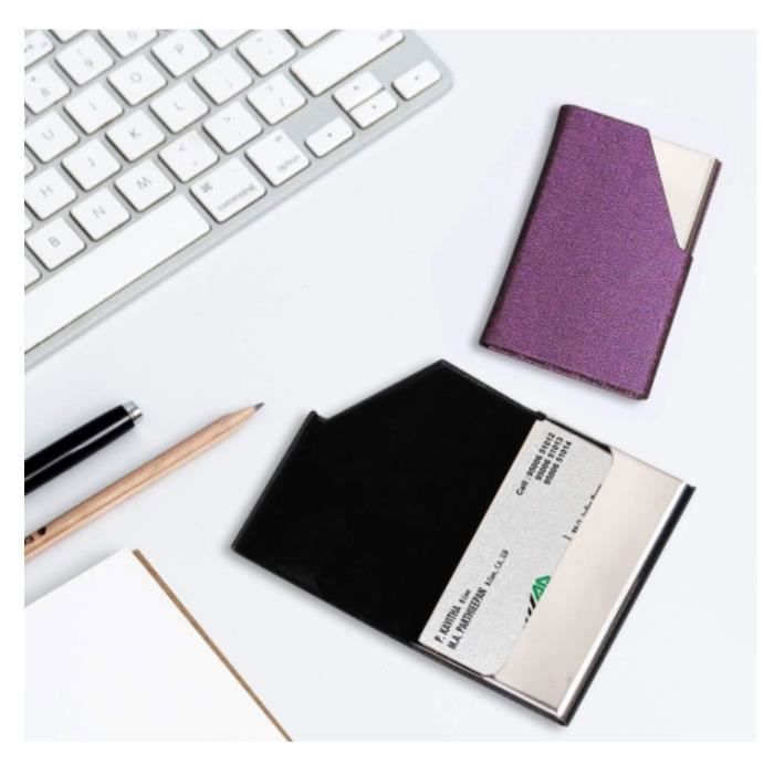 Porte-cartes De Visite En Acier Et Cuir - 2 Pièces Noir Et Blanc - Professionnel Et élégant