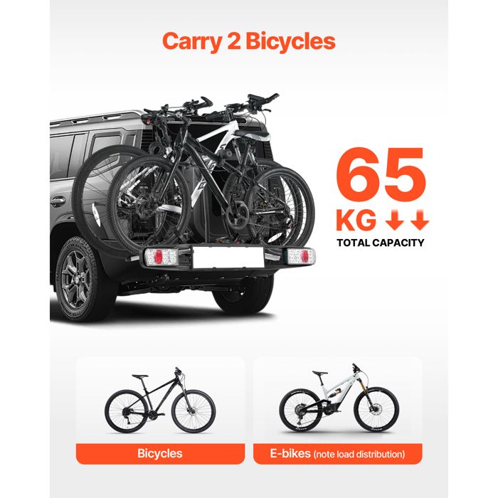 Porte-vélos Arrière Pour Attelage De Remorque - Pour 2 Vélos Ou Vélos électriques, Neuf