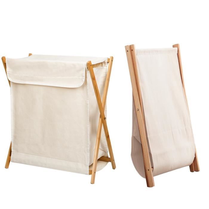 Festnight Panier à Linge En Bois Massif De Noyer – 77,5 X 37,5 X 46,5 Cm – Sac Intérieur Amovible En Coton/Polyester – Design Aéré – Naturel