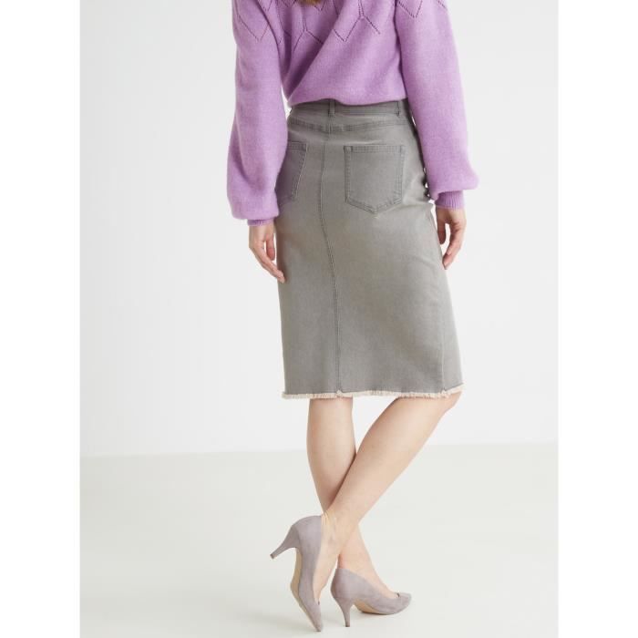 KOCOON by Daxon Jupe denim extensible coupe droite Gris Gris