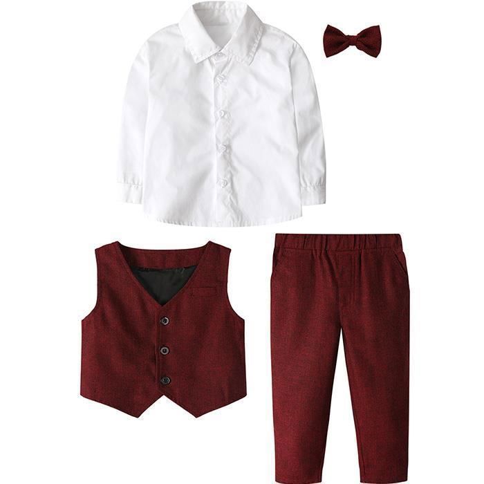 Costume Enfant Garcons Mariage Ensemble de 3 Pieces Gilet Chemise Pantalon Paques Benediction Formel Tenue 1 4 Ans Rouge Rouge Cdiscount Pret a Porter