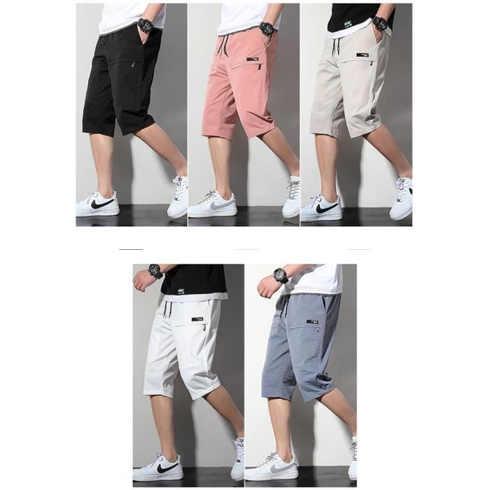 Pantacourt Homme Ample Décontracté - En Coton Respirant, Pour Plage, Sport, Fitness, Taille élastique