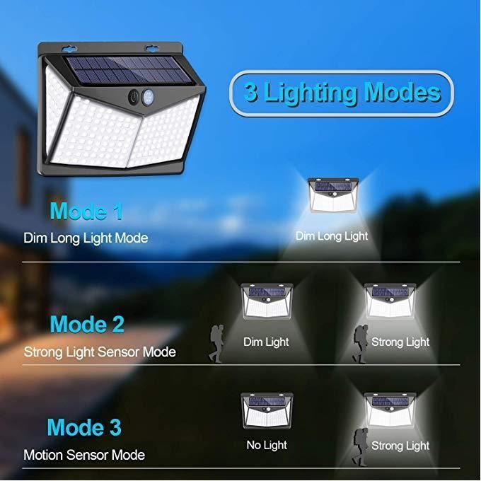 Lampe Solaire Exterieur, 208 LED Projecteur LED Exterieur Detecteur de  Mouvement Ip65, Lumiere Spot LED Solaire Exterieur, Eclairage Exterieur  avec Detecteur,Applique Murale pour Jardin Piscine-2 Pack