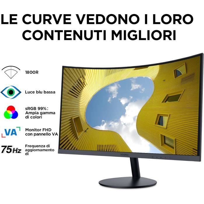 KOORUI Écran PC Incurvé 27" FHD 1800R – Moniteur VA 75Hz, HDMI + VGA, Anti Lumière Bleue, Inclinable, Idéal Jeu & Travail