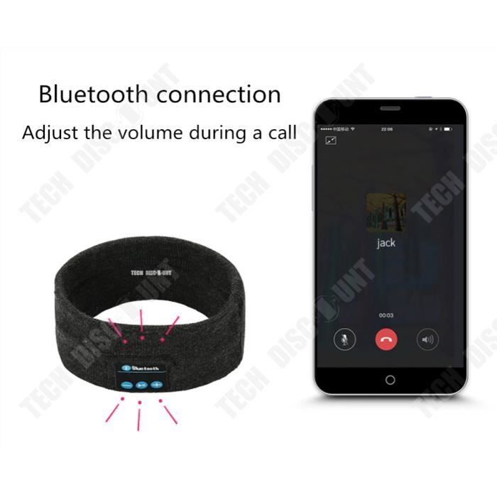 Bandeau Bluetooth Sport Connecté Casque Sans Fil Noir