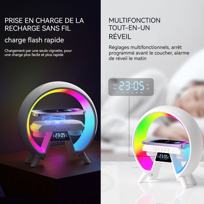 Réveil Qi Chargeur Sans Fil Haut-parleur Bluetooth Radio Thermomètre