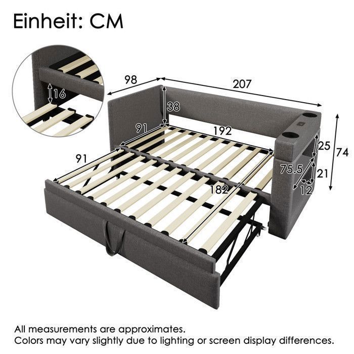 Méridienne, 90 X 200 Cm (180 X 200 Cm), Canapé-lit, Lit Gigogne Multifonction, USB + Type-C, Nombreux Rangements, Lit Avec Sommier à Lattes, Beige | Leroy Merlin