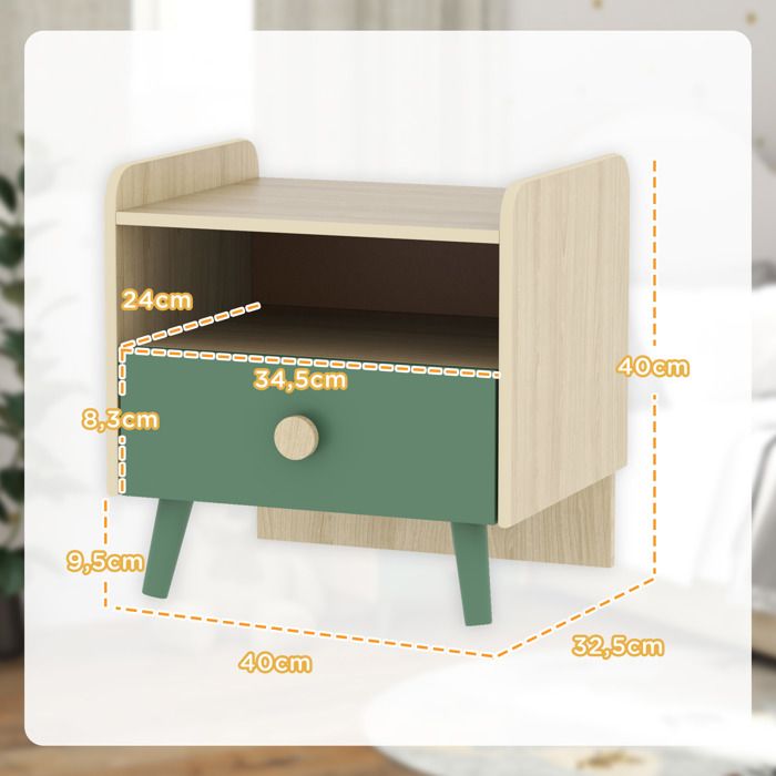 Lot De 2 Tables De Chevet Enfant - Motifs Arc-en-ciel Et Nuages, Bois Massif, 34x30x54 Cm, Avec Rangement - 9