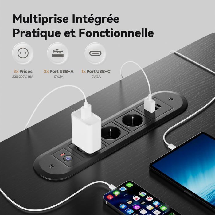 TRIUMPHKEY Bureau électrique relevable 120 x 80 cm avec port de charge