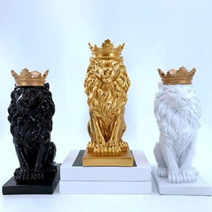 Statue Tête De Lion En Résine Lin's Wood - Décoration Bureau Et Maison - 30.5x15x13cm