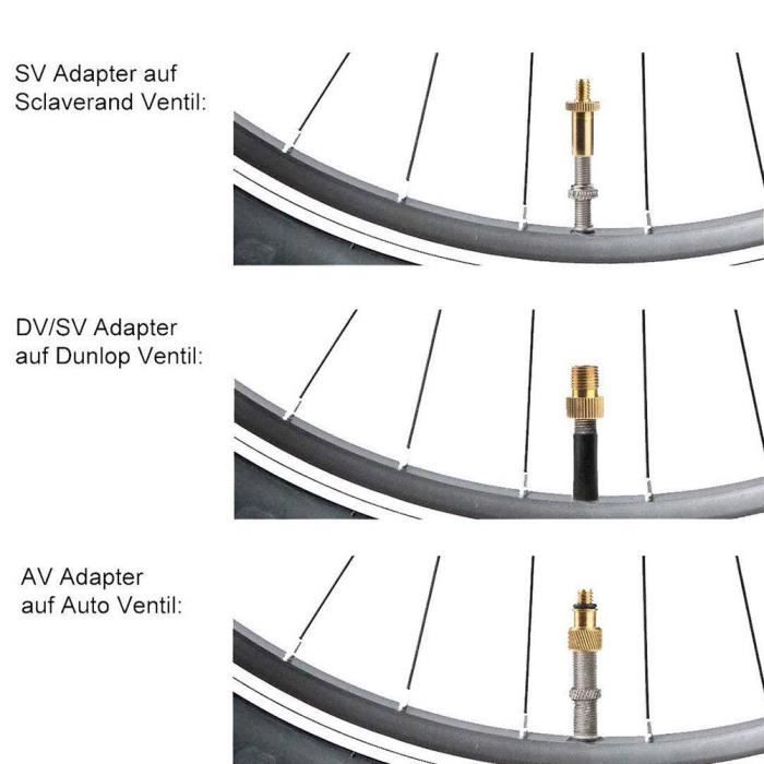 15pcs Kit d'adaptateur de valve Adaptateur de valve DV AV SV pour  compresseur de pompe à air de gonflage de pneu de vélo - Cdiscount Sport