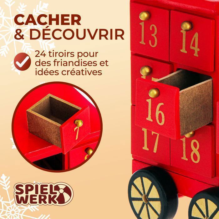 Calendrier De L'Avent En Train De Noël - 24 Boîtes Cadeaux En Carton Blanc 300 G/m², à Remplir Soi-même, Dimensions 12,6x9x6 Cm