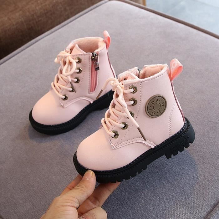 Hbl Enfants En Peluche Chaussures Chaudes Pour Garcons En Cuir Pu Filles Enfants Martin Bottes Automne Hiver Nouveau Bambin Bebe