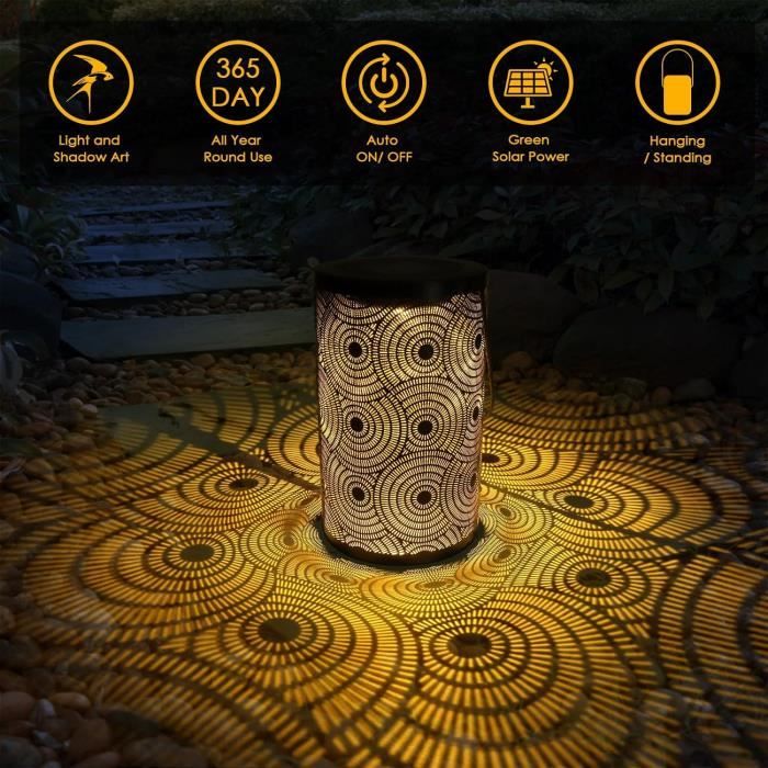 Lanterne Solaire ZWOOS Pour Jardin - Suspension Ou Pose, IP44 Étanche, Décoration Extérieure Lumière Blanche Chaude