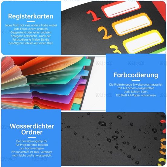 Trieur Extensible 12 Compartiments A4 Avec Onglets Et Fermeture à L'élastique, Classeur Documents A4 à Soufflets, Support Extensib - Beaux-Arts Et Loisirs Créatifs