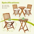 Goplus Ensemble Table de Jardin 3 Pièces Pliables avec 2 Chaises en Bois d’Acacia - Coussin Rembourré, pour Terrasse, Salon, Bistro-5