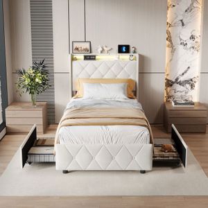 Lit capitonné velours Kalio-Couleur Beige clair-Couchage 140x190 cm