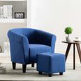 577Antique•)Fauteuil Stable & Classique|Fauteuil de soins|Relaxation de Salon et tabouret Bleu Tissu,70 x 56 x 66 cm MAISON Top Séle-0