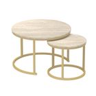 CALICOSY - Lot de 2 Tables Basses Gigognes Rondes L70 cm - LENNY - Travertin/ Or