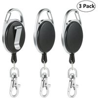 Portes-clés Enrouleur Durable 65 cm avec Attache Ceinture Mousqueton et Ressort - Noir