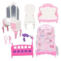 LIS Ensemble d'accessoires de chambre à coucher de maison de poupée Maison de poupée chambre ensemble lit coiffeuse canapé LS008