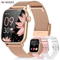 NAIXUES Montre Connectée Femme 1,85'' avec Appel Bluetooth/3 Bracelet/IP68/110+ Modes Sportifs/Podometre/Fréquence