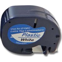 Cassette à ruban pour Dymo LetraTag - Remplace: Dymo S0721610, 91201 - Dimension: 12 mm x 4 m - Encre noire sur ruban blanc - pla…