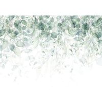 Papier Peint Intissé Panoramique Floral Feuilles 368x254 cm Vert Pastels 3D Chambre Salon Photo Non Tissé Muraux Trompe l'oei