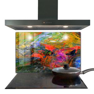 CREDENCE Fond de hotte - Decortapis - 100 x 70 cm - Verre trempé - Peinture abstraite Explosion de couleurs
