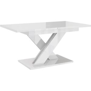 TABLE À MANGER SEULE Table à manger extensible Bruce - Blanc laqué - Rectangulaire - Design contemporain - Rangement pour rallonge