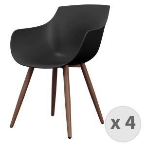 CHAISE YANICE-Chaise Coque Noire, pieds métal noyer (x4)