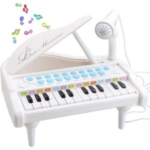 CLAVIER MUSICAL Jouet Piano Clavier avec 24 Touches Instrument de Musique Électronique Éducationnel avec Microphone de Cadeau ,Blanc
