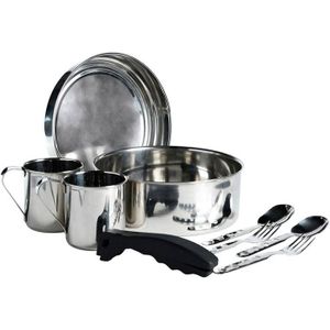 Popote Camping Aluminium Scout 1.1L - 7 Pièces - Pour 1 Personne - Léger Et Compact