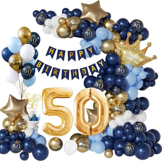 8 Pièces, Décorations D'Anniversaire 50 Ans Pour Femmes Dorées Avec Écharpe Et Diadème 50 Ans, Topper De Gâteau 50 Ans Et Chiffre 50 * Ballons