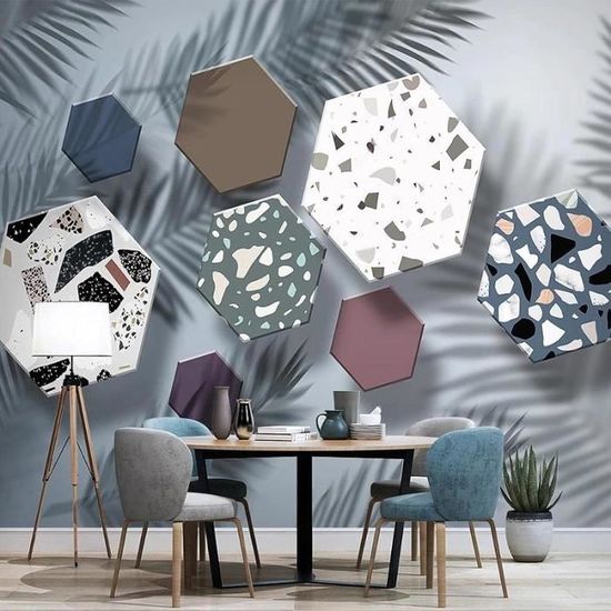 Plafond Papier Peint Mural 3D,Feuilles D'Arbre Vert Décoration Murale