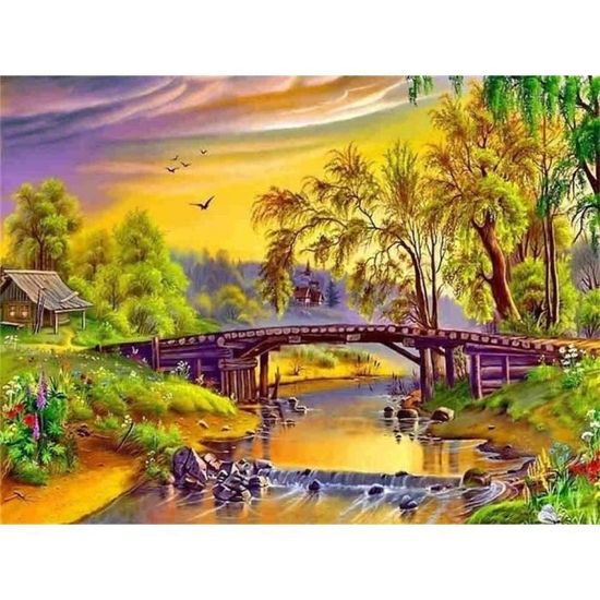 DIY 5D Diamond Painting Kits Pont Arbre Grande Taille Complet